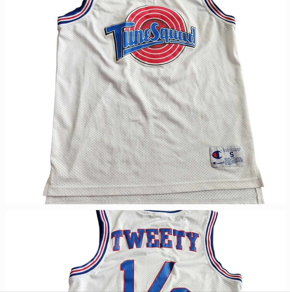 VTG Champion Space Jam Tweety Tune Squad Jersey Men's Small White Movie Y2K Gym